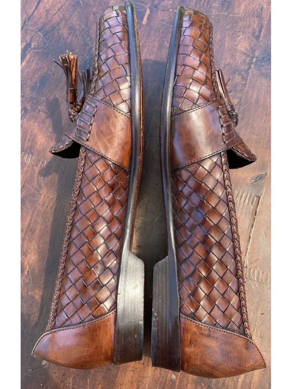 Bragano By Cole Haan Mens Loafers Size 10.5 Brown Woven Italian Leather Tassle